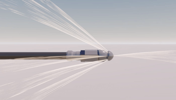 High pressure jetting nozzle cleaning sewer pipe